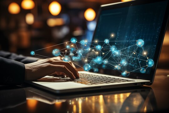 closeup man working on laptop with basic physics and mathematics formulas
