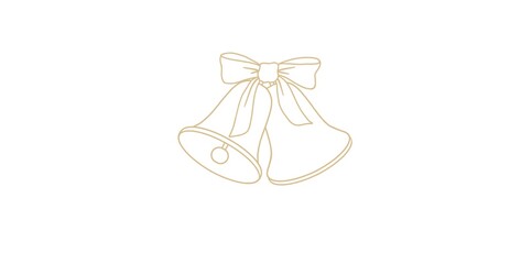 Festival contour sketch illustration hand drawn gold christmas decorations bells with ribbon 