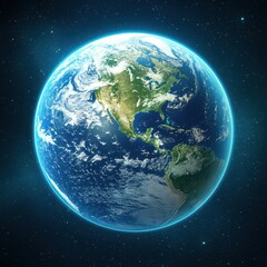 Stunning view of Earth from space, showcasing vibrant colors and intricate details of continents and oceans, amidst a starry background.