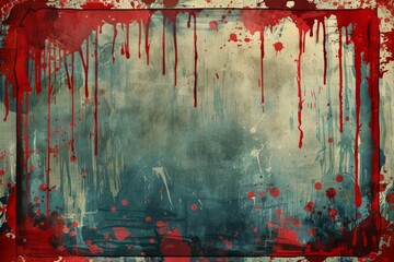 Red blood dripping on grunge wall background texture