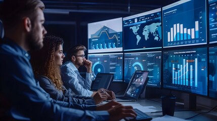 Remote Among Team of Workers Analyzing Shared Data and Charts
