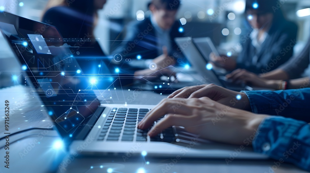 Aufkleber remote and project management with digital devices and tools
