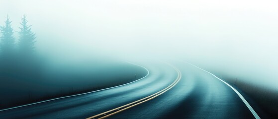 A long road disappearing into the mist, with no one in sight, isolation, journey without direction