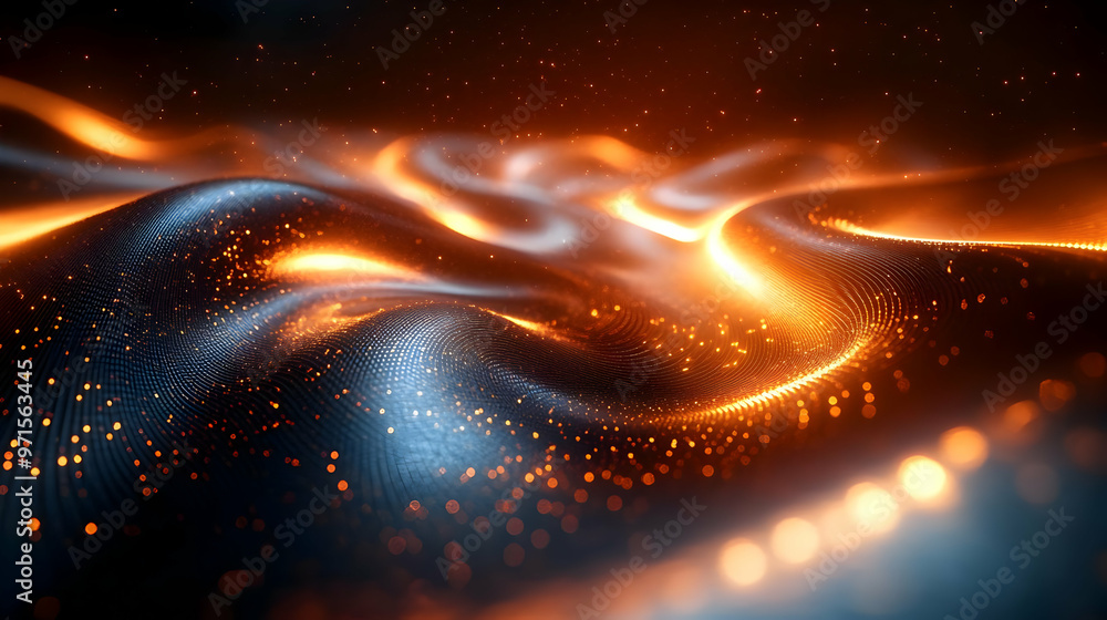 Poster abstract glowing waves with particles, creating a dynamic and vibrant visual experience.