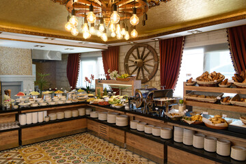 Wide View of Hotel Self-Service Breakfast Buffet