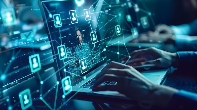 Virtual Team Building Activity with Remote Employees Playing Collaborative Online Game for Remote Concept