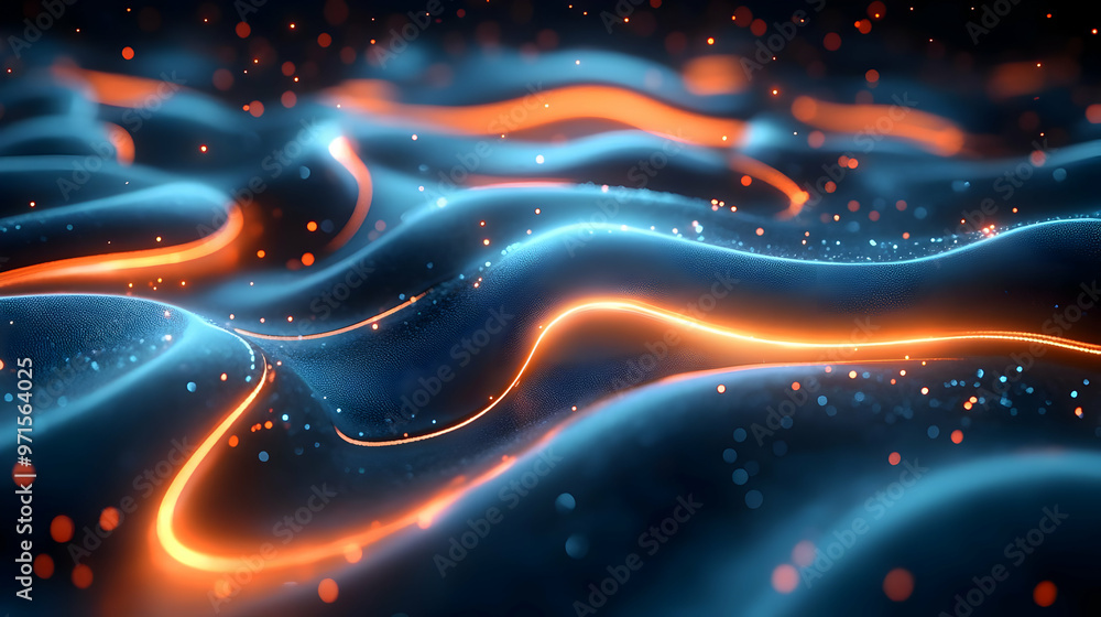 Aufkleber abstract representation of flowing waves with glowing lines and particles.