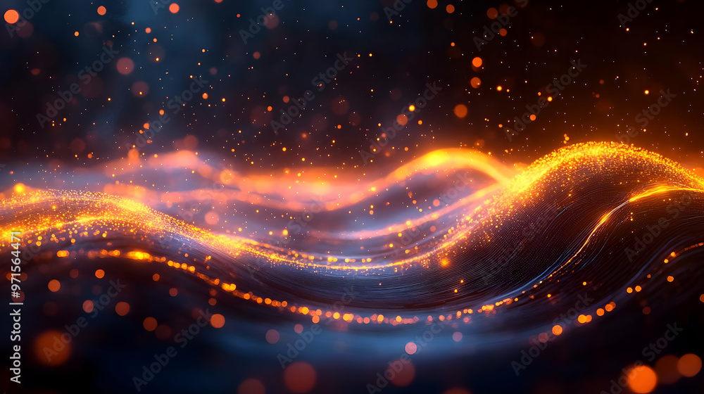 Aufkleber abstract representation of glowing waves with particles, evoking a sense of movement and energy.