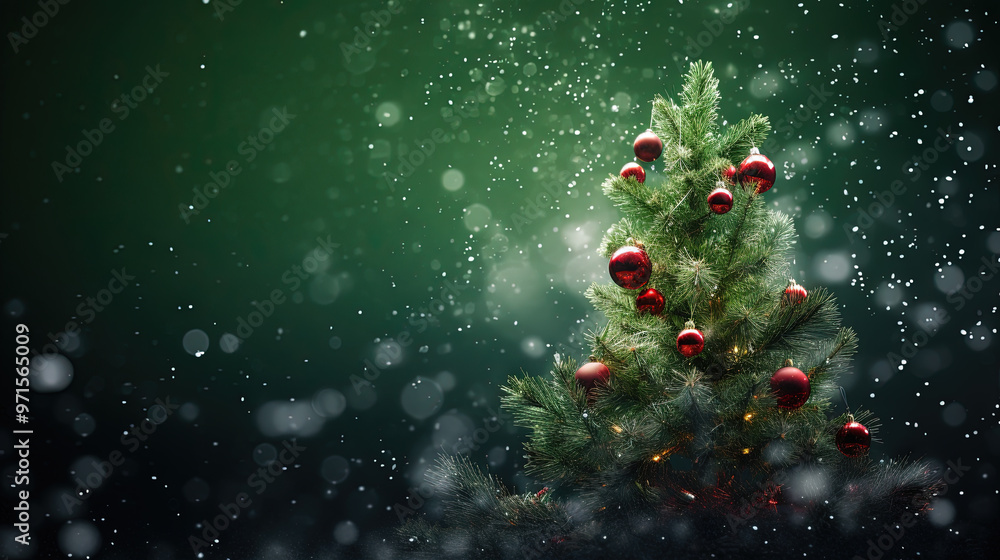 Poster christmas tree with glass balls on the blurred background with bokeh. winter holidays greeting card 