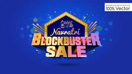 Festive fireworks background with Indian navratri blockbuster sale logo, shopping, offers, deals, promotions and advertising concept design.
