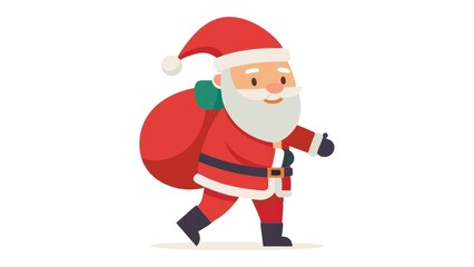 New Year greeting card, Santa Claus in a red suit with a bag of gifts on a white background, flat illustration