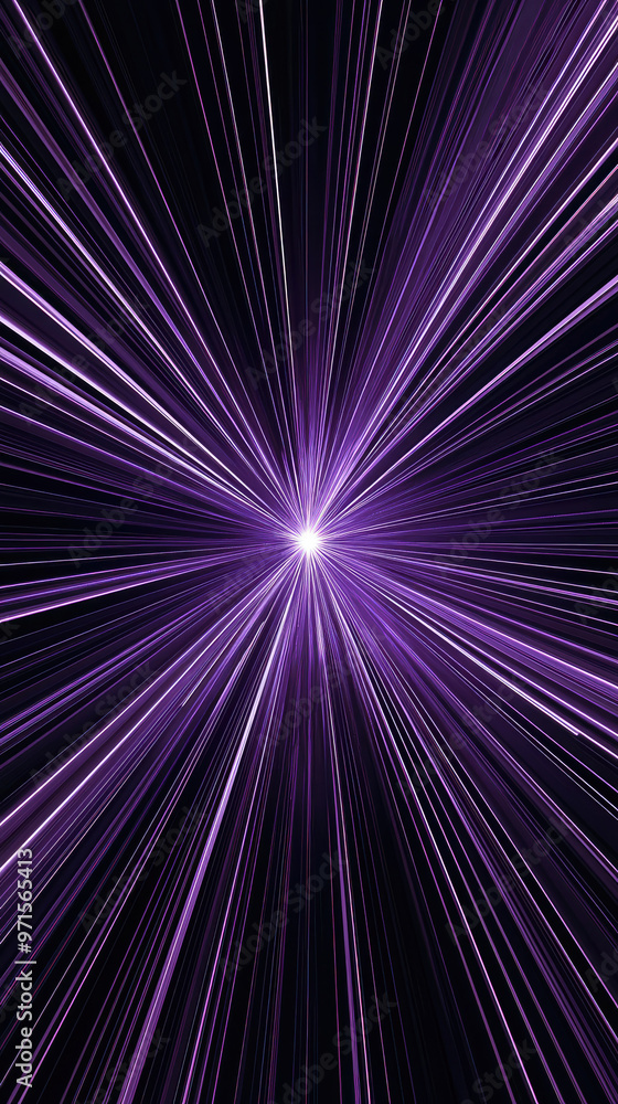 Poster vibrant purple light rays radiate from central point, creating dynamic visual effect