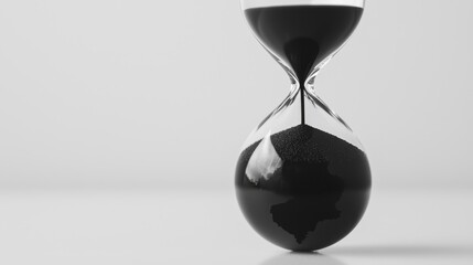 Hourglass with Oil Dripping Slowly: An hourglass where the sand is replaced with black oil slowly dripping from the top chamber to the bottom, where the bottom chamber holds a shrinking globe