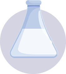 Clear glass erlenmeyer flask is filled with a light blue liquid, possibly for a scientific experiment or laboratory research