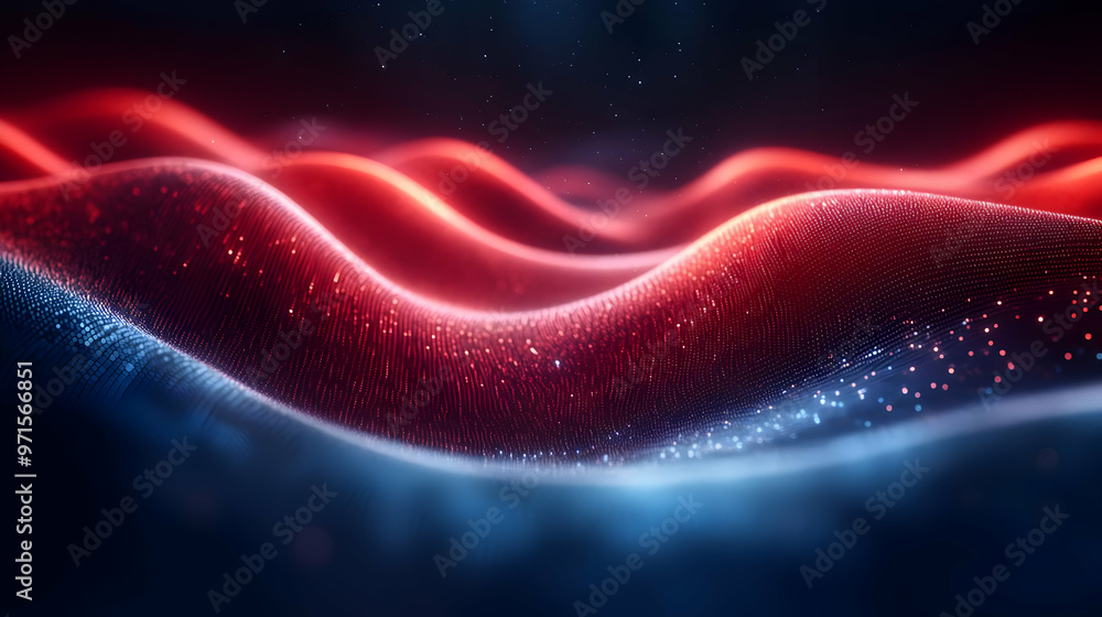 Poster abstract waves in red and blue, creating a dynamic and mesmerizing visual effect.