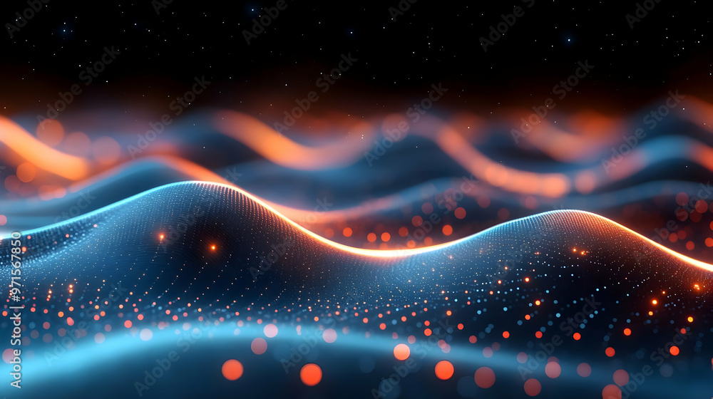 Poster abstract waves of light and color create a dynamic visual landscape.