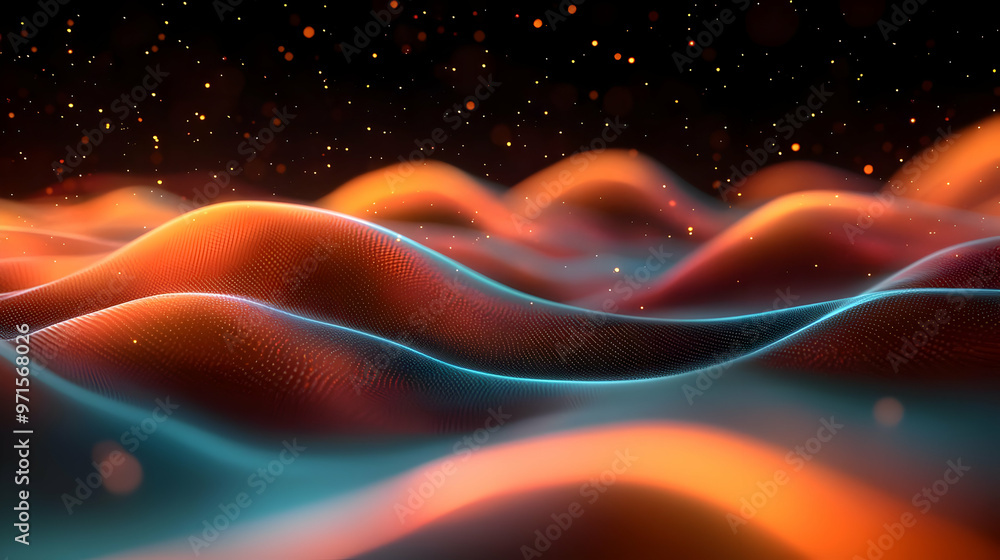 Aufkleber abstract waves of light and color create a dynamic, digital landscape.