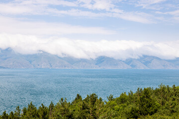 clouds on mountain coast of Lake Sevan, Armenia
