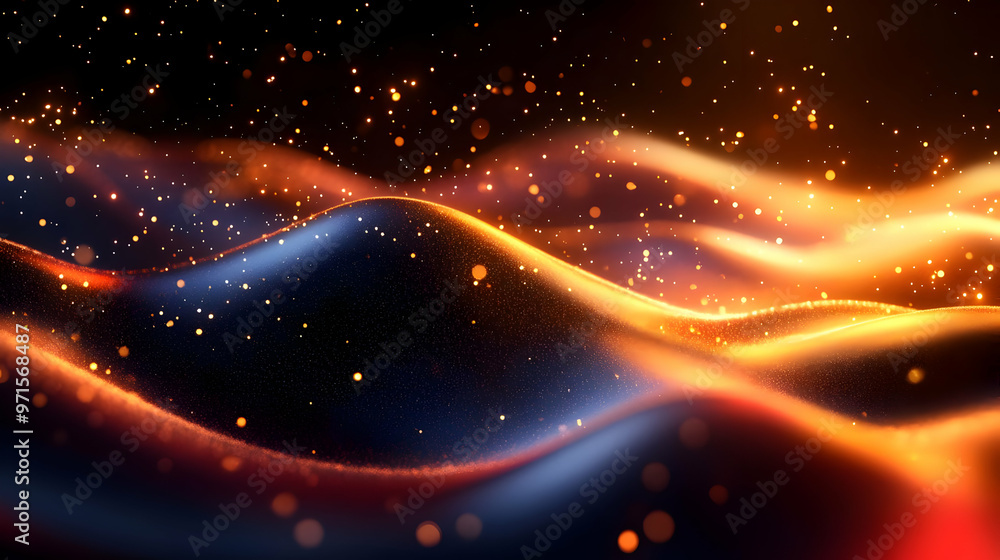 Poster abstract waves of light and color create a dynamic, shimmering effect.