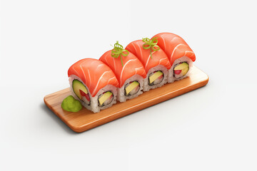 Sushi on white background. Sushi themes. Asian cuisine themes. Asian restaurant. Sushi making. PNG cut out. Image for graphic designer. Image for flyers.