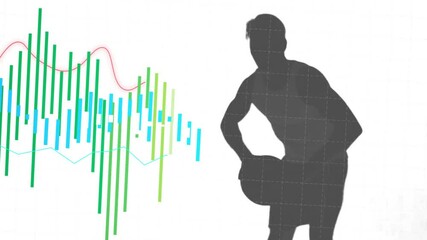 Animation of financial data processing over basketball player - Powered by Adobe