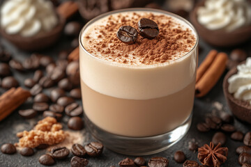 a close-up of a latte macchiato with whipped cream
