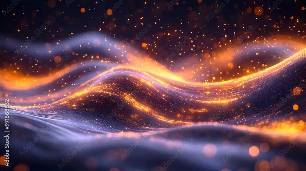 Poster abstract waves of light and color creating a dynamic, energetic visual effect.