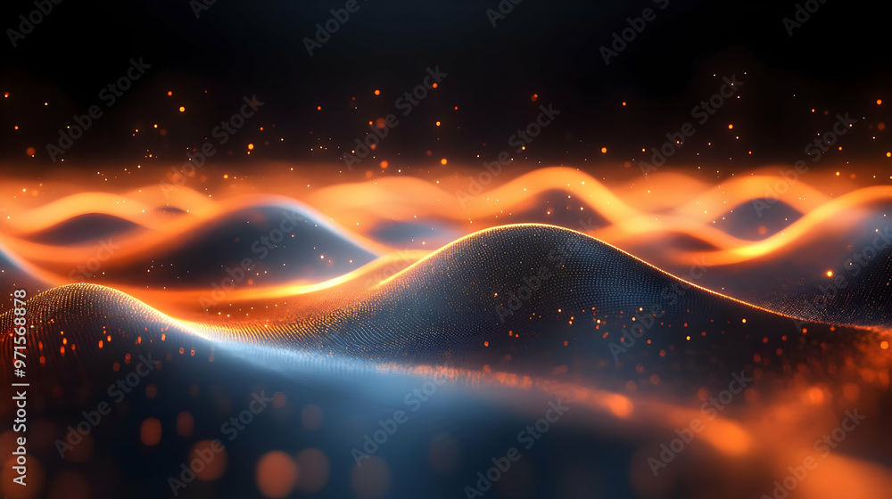 Poster abstract waves of light and color creating a dynamic, flowing visual effect.