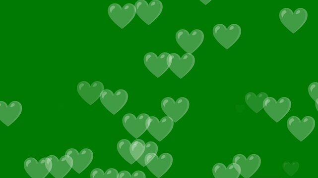 red and green balloons,Raining red hearts on the green ground	
