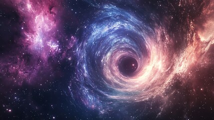 A swirling black hole in a colorful galaxy.