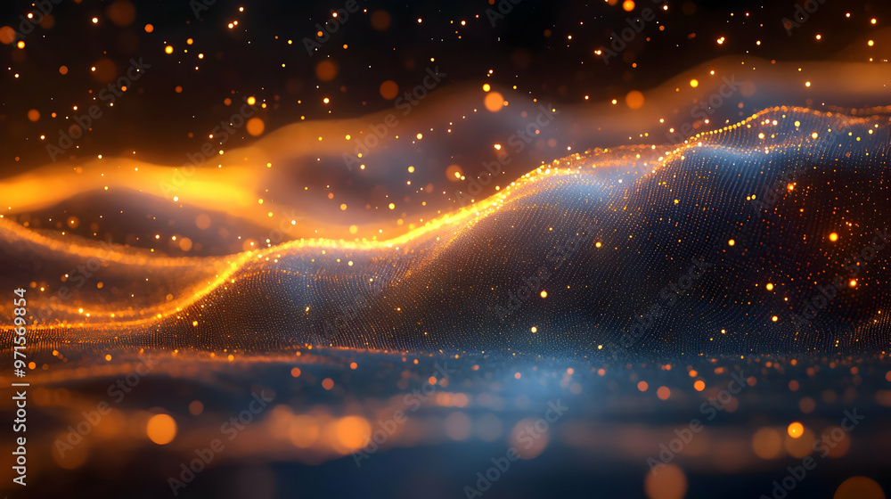 Poster abstract waves of light and particles create a mesmerizing visual effect.