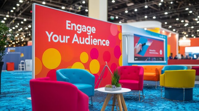 Conference Room with Colorful Chairs and  Engage Your Audience  Sign