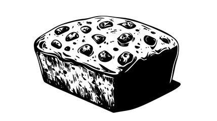 Loaf of fruit bread with visible pieces of fruit, resting on clean, flat surface, vector illustration art