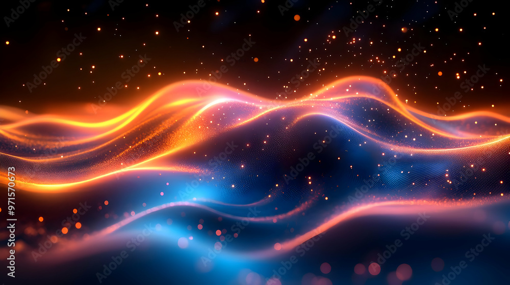 Poster abstract waves of light in vibrant colors create a dynamic and ethereal visual experience.