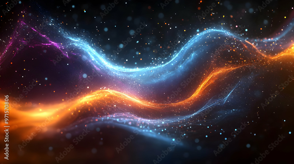 Poster abstract waves of light in vibrant colors create a dynamic, ethereal visual effect.