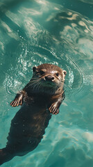 Obraz premium A playful otter floating gracefully in clear water, showcasing its charm