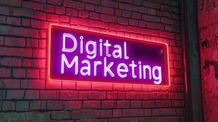 Fototapeta premium Digital Marketing Neon Sign on Brick Wall