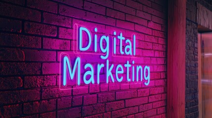 Neon Sign Digital Marketing Brick Wall