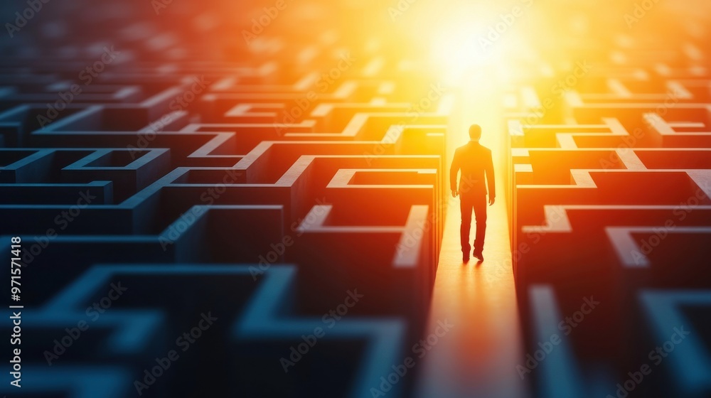 Poster navigating the maze of sales: a figure navigating through a maze with walls made of sales graphs and