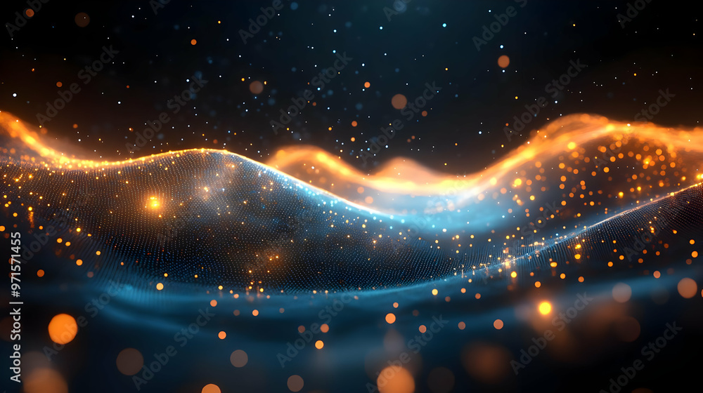 Aufkleber abstract waves of light with glowing particles creating a dynamic visual effect.