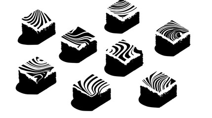 Several marble cake pieces on a clean surface, showing distinct swirled patterns, vector illustration art