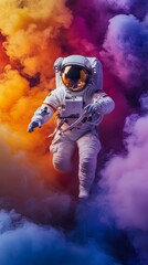 Obraz premium Astronaut floating in colorful nebula clouds