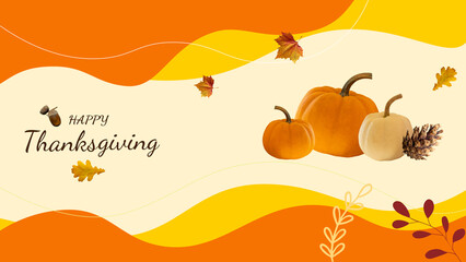 Happy Thanksgiving background with pumpkins and autumn colored leaves and elements, concept, ideas