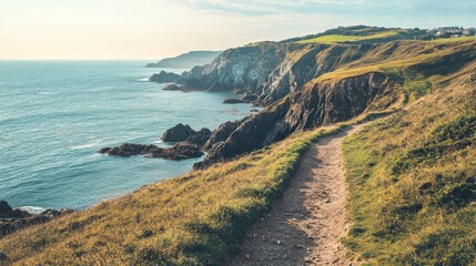 Coastal Path Winding Along Rugged Cliffs with Ocean Views