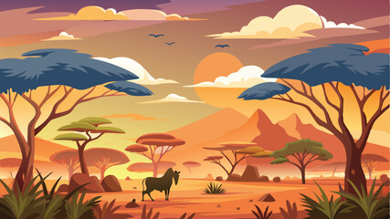 African Savanna Background Vector Illustration Free 