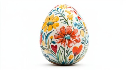 Colorful egg with intricate floral patterns, perfect for Easter decorations or springtime celebrations. Hand-painted beautiful flower designs.