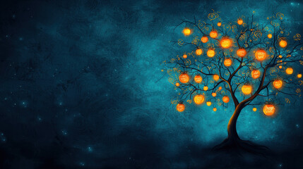 Positive Thought Tree: A tree with branches made of words like "hope," "strength," and "optimism," with glowing fruits representing positive outcomes hanging from the branches