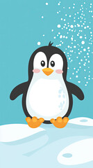 Fototapeta premium Cheerful penguin sliding on ice, enjoying playful winter scene