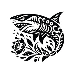 Obraz premium Shark fish in folk art