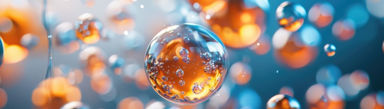 Molecules dissolving into a liquid, visualizing solubility in vibrant colors, Molecule solubility, chemical interaction